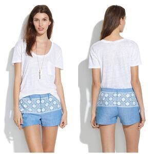 Madewell Chambray Sunstitch Shorts SIZE 4 Cotton Casual Embroidered